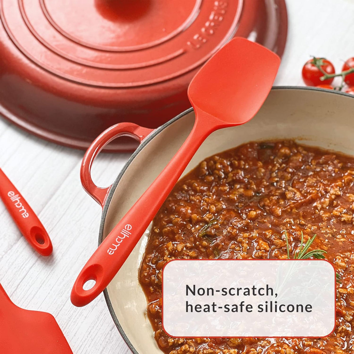 Elihome Classic Silicone Spoonula - Non-Stick Heat Resistant Silicone Scraper Spatula for Mixing, Serving, Scraping, Stirring, and More - 11 Inch, Red