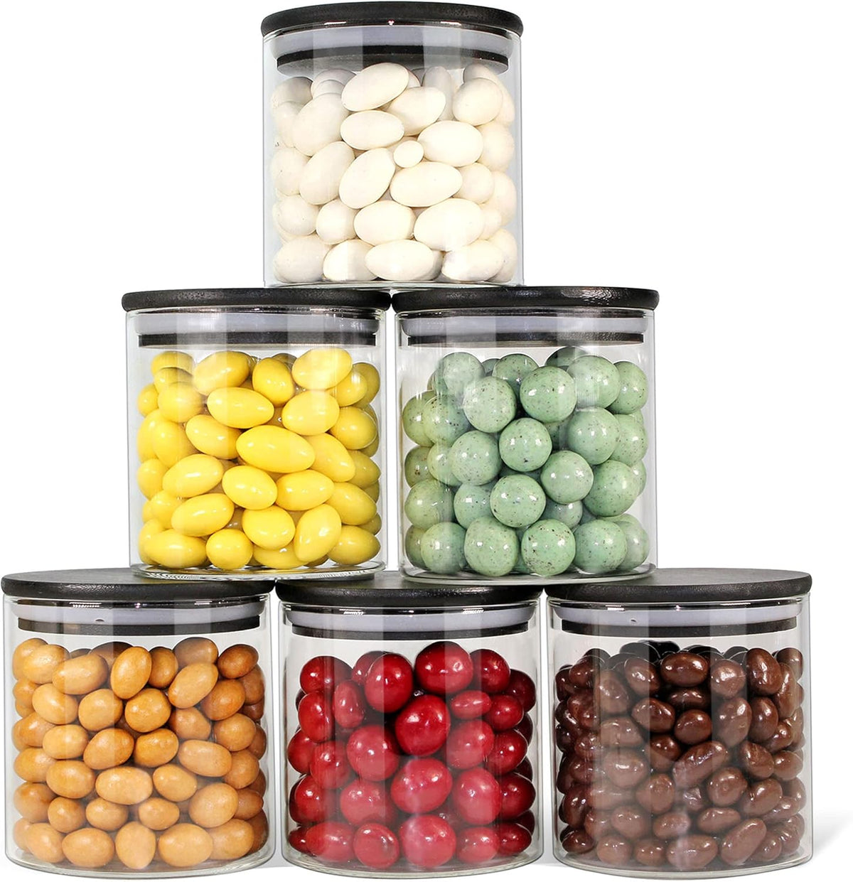 Urban Green Glass Jars with Airtight Black Lids, Food Storage Container with Airtight Lids, Glass Canisters Sets, Kitchen Food Storage Containers (6 Sets of 20oz)