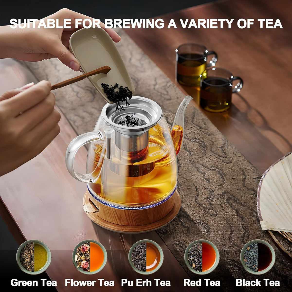Topwit Electric Kettle Glass, For Hot Water, Tea and Coffee Dual Purpose Design, BPA-Free, 1L Pour Over Removable Stainless Steel Infuser, Auto-shut Off & Boil-dry Protect