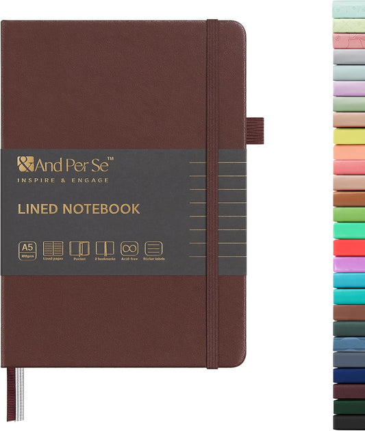 &And Per Se Lined Journal Notebook, 160 Pages, A5 5.7 x 8 inches College Ruled Thick Paper Notebook Journals for Writing, Hardcover Notebooks for Women Men Office School (1 Pack, Dark Red)