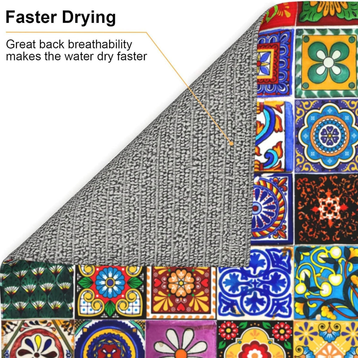 Bohemian Chic Floral Dish Drying Mat, Highly Absorbent Microfiber Kitchen Counter Pad Reusable Washable, 16*18"