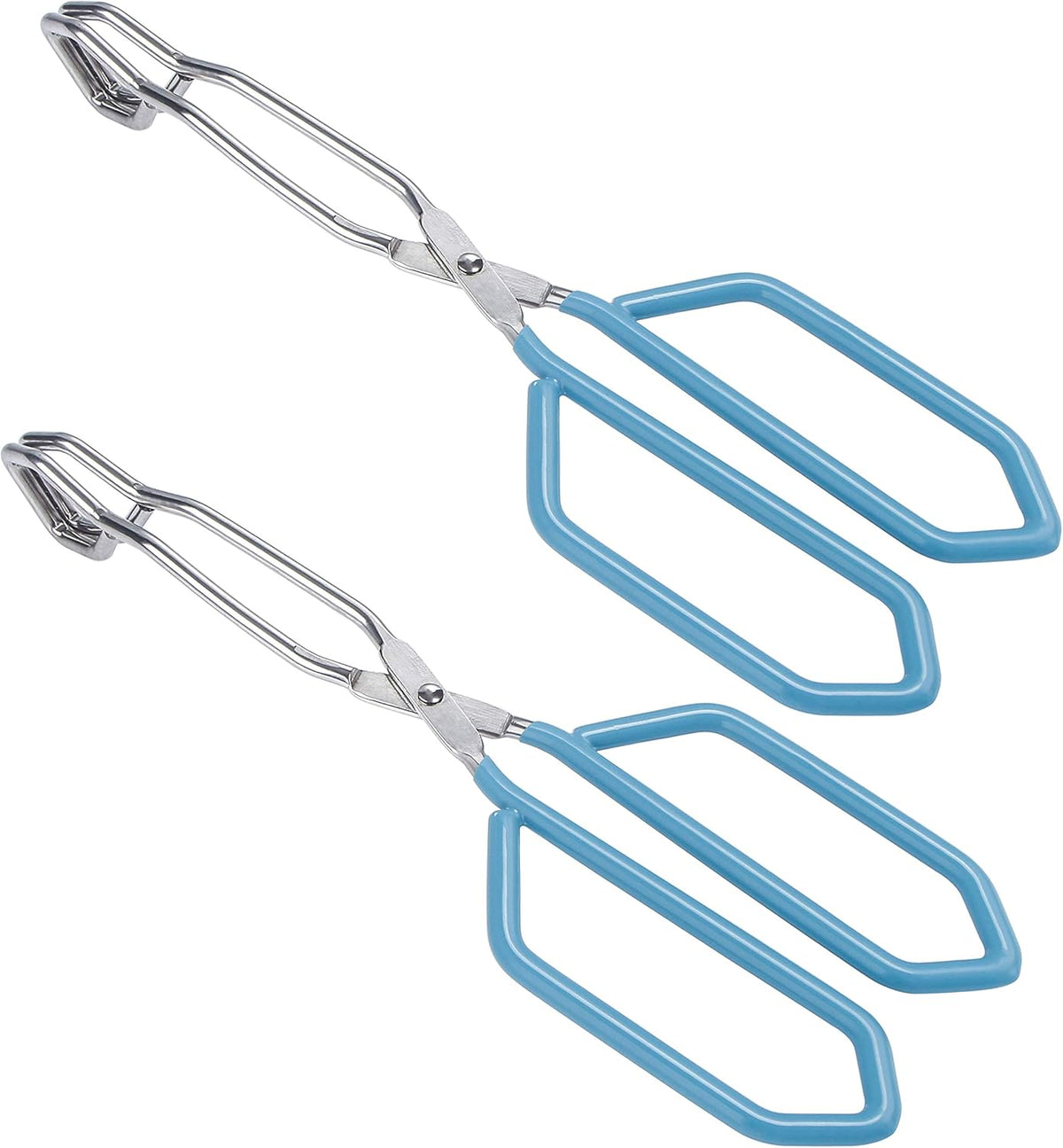 MSY BIGSUNNY Stainless Steel Scissor Tongs Heavy Duty Cooking Tongs with Soft Handles (2, blue 11" + 11")
