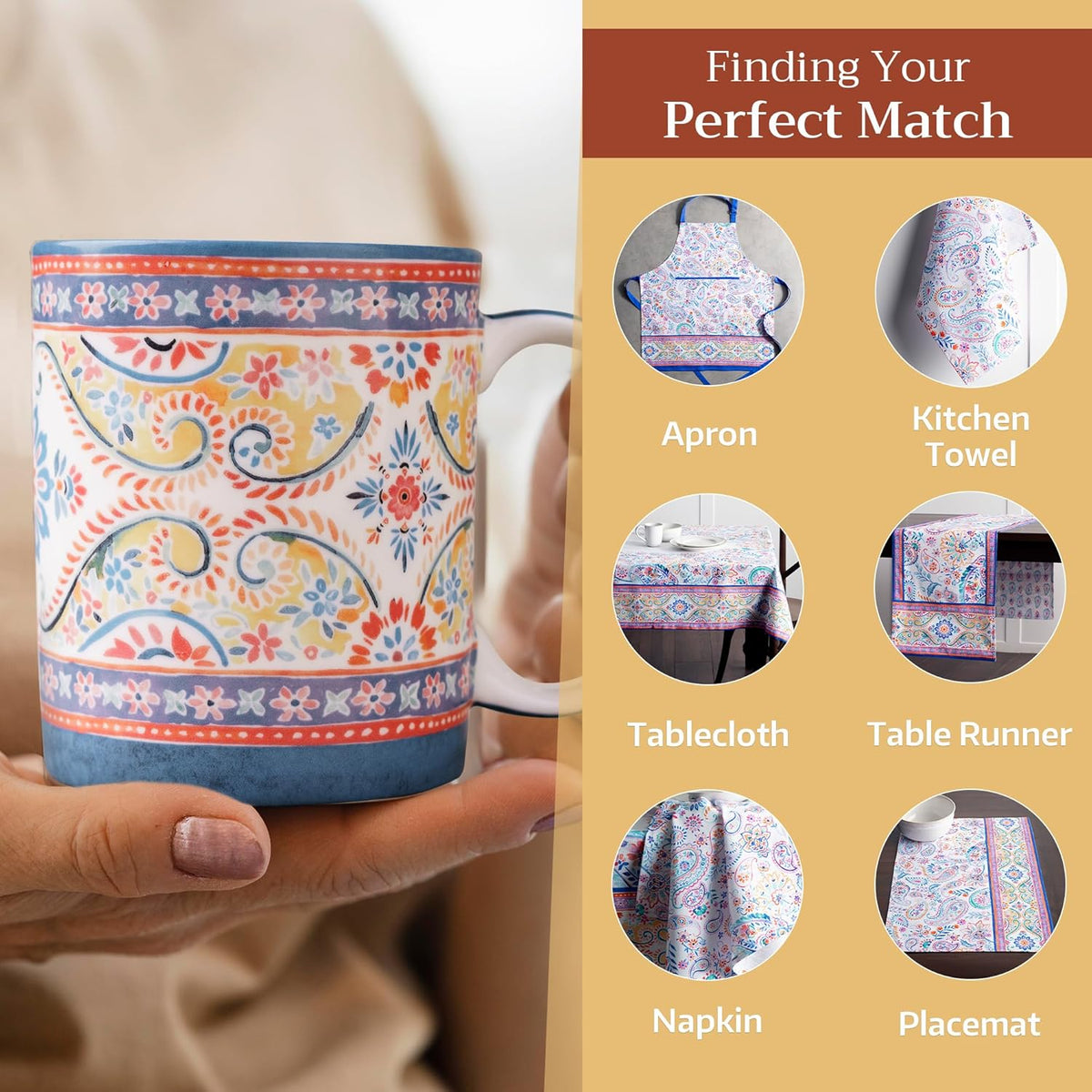 Maison d' Hermine Coffee Mug with Handles Fine Bone China Mugs Pack of Two Tea Cups for Hot Beverages Cappuccino Latte Home Restaurant Office Perfect for Gift (Indian Floral, 15 Ounce)