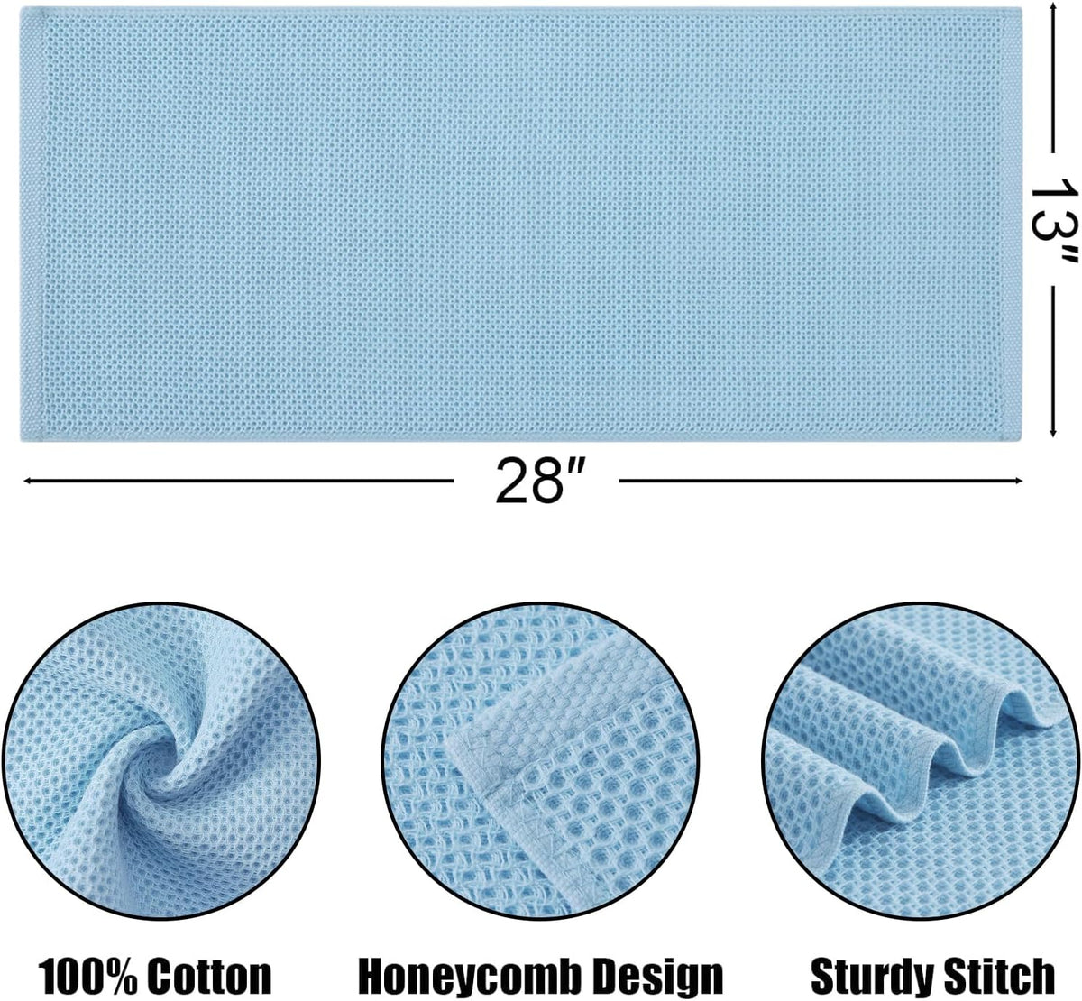 Kitinjoy 100% Cotton Waffle Weave Kitchen Towels (13 X 28 Inches, Sky Blue), 12-Pack Super Soft and Absorbent Dish Towels for Drying Dishes, Kitchen Hand Towels