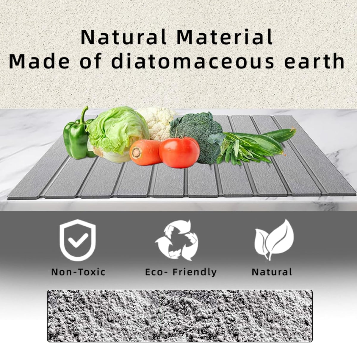 Stone Drying Mat for Kitchen Counter, Collapsible Dish Drying Mat, Fast Drying Diatomaceous Earth Dish Drying Mats, Water Absorbent Diatomite Kitchen Mat (grey, medium)