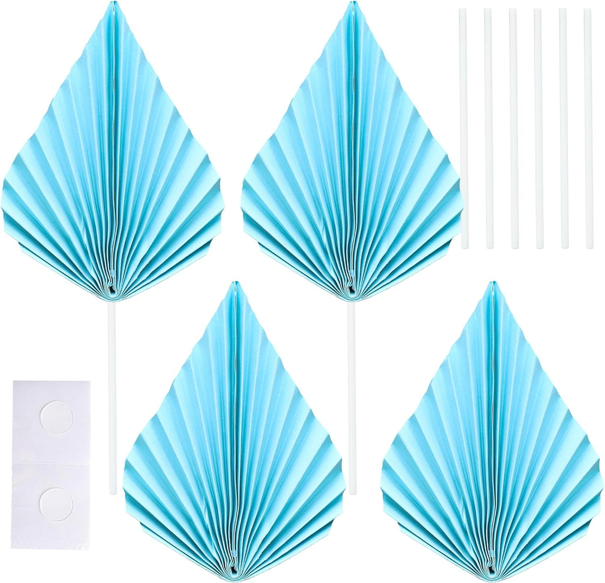Gyufise 6pcs Paper Palm Fan Cake Toppers - Palm Leaf Fan & Spear Leaf Cupcake Toppers - Cake Insert Decoration for DIY Craft Projects, Home, Wedding, Party Supplies - Lake Blue