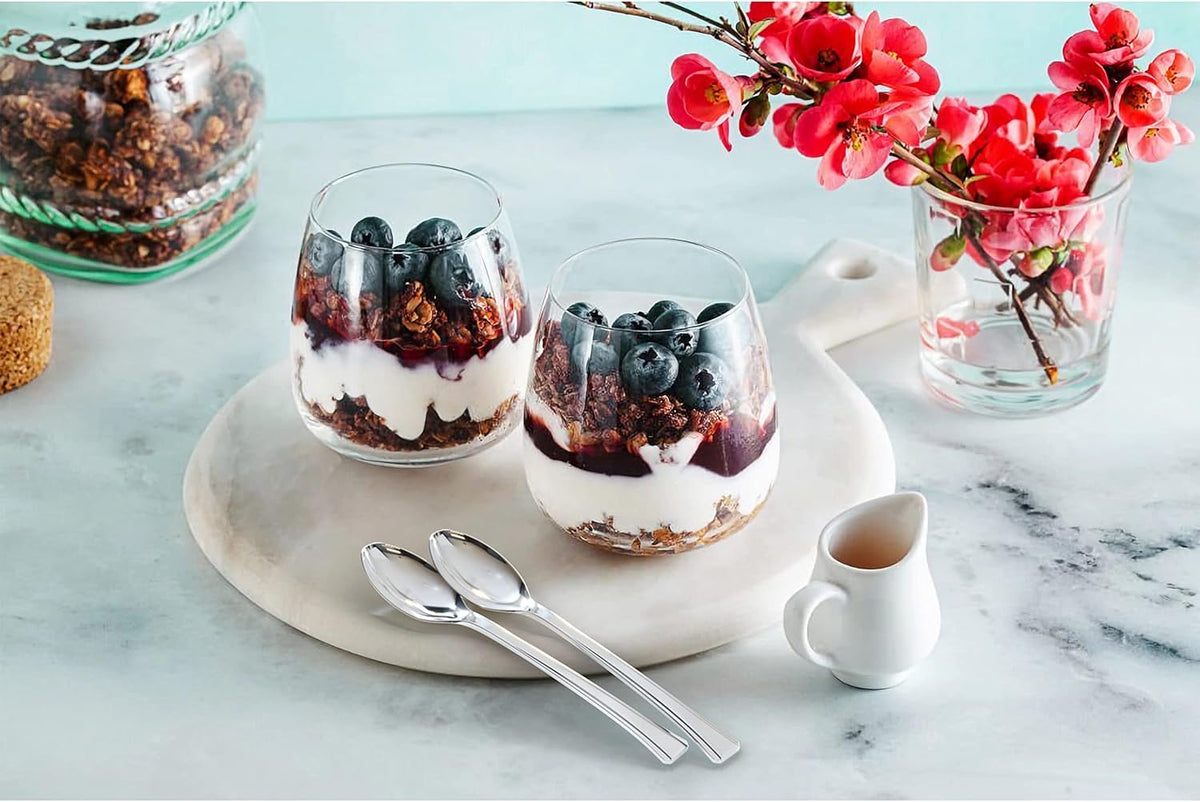 Mini Dessert Spoons - Bulk Pack of 100 Mini Silver Disposable Spoons - 4 Inch Plastic - Bpa Free - Food Safe