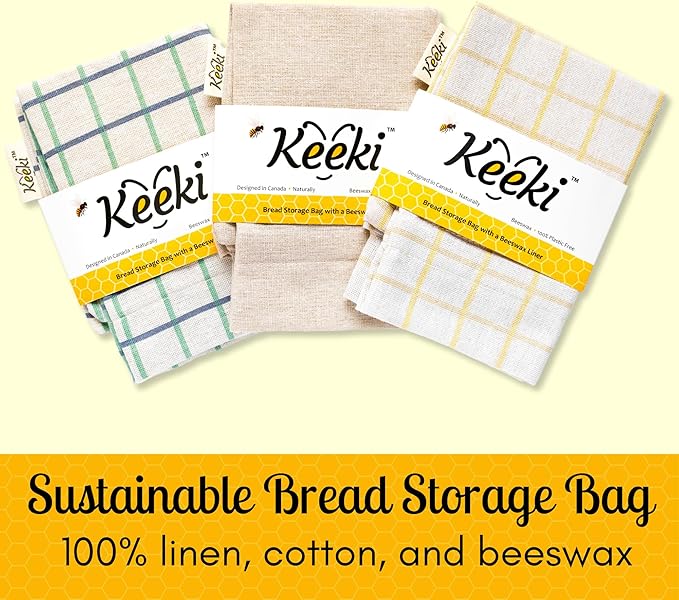 Keeki Bag - The Original Beeswax Lined Bread Bag for Homemade & Sourdough | Reusable Linen Bread Storage | Beeswax Wrap Alternative | Plastic-Free Storage w/Wide Drawstring Closure - Natural