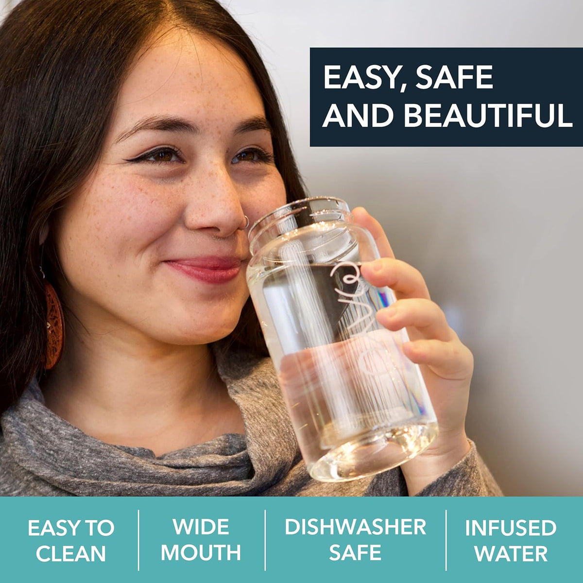 mayu Travel Water Bottle with Bamboo Lid - Borosilicate Glass Eco Friendly BPA Free | Adult and Kids Bottles with Cap - Leak Free Design - Non Toxic Reusable Hydration for Everyday Use | 0.5L, 17OZ