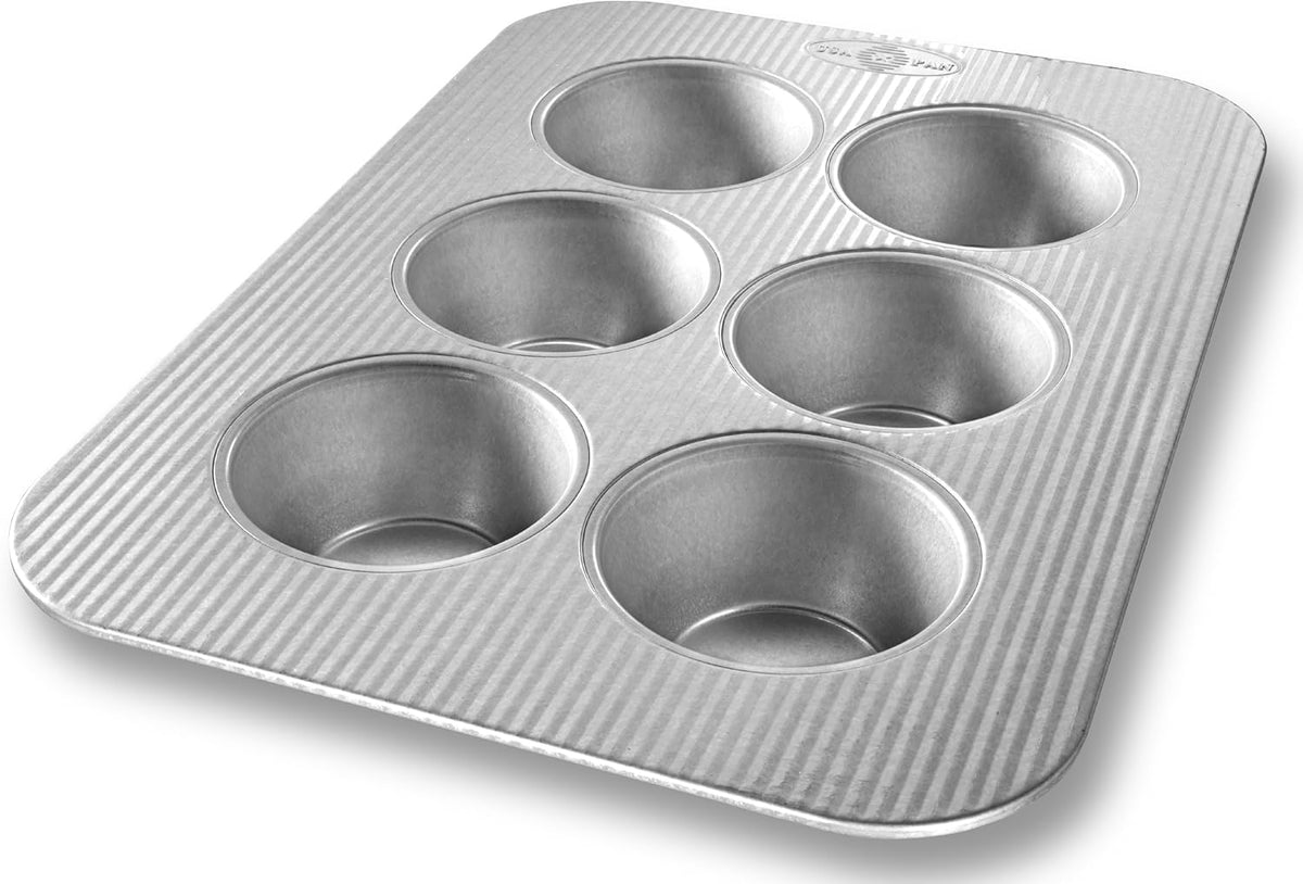 USA Pan Jumbo Texas Muffin Pan, 6 Well, Nonstick & Quick Release Coating, Aluminized Steel