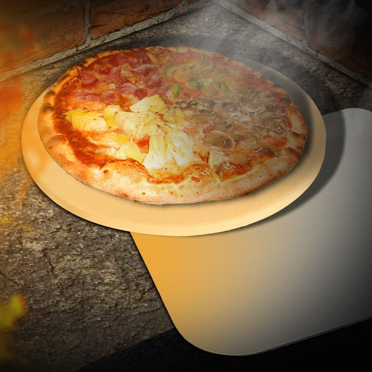 LifeSmart Pizza Stone and Scraper 13 inches Ideal for Crispy Crusts Heat Safe for Use on Grills and in Ovens Certified Safe Includes Scraper
