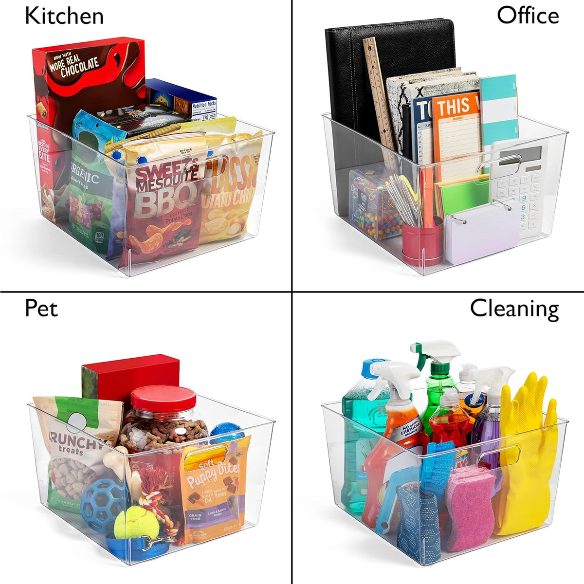 ClearSpace Clear Plastic Storage Bins – XL 4 Pack Perfect for Kitchen,Fridge, Pantry Organization, Cabinet Organizers
