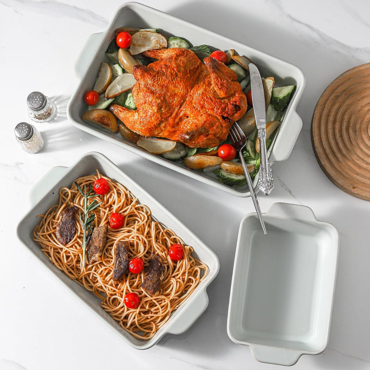 HVH Baking Dish Set, 9x13 Baking Dish, Large Casserole Dishes for Oven, Ceramic Lasagne Pan Deep, Baking Dishes for Casseroles 13 x 9, Ceramic Bakeware Set of 3, Farmhouse Style (Black Pottery)