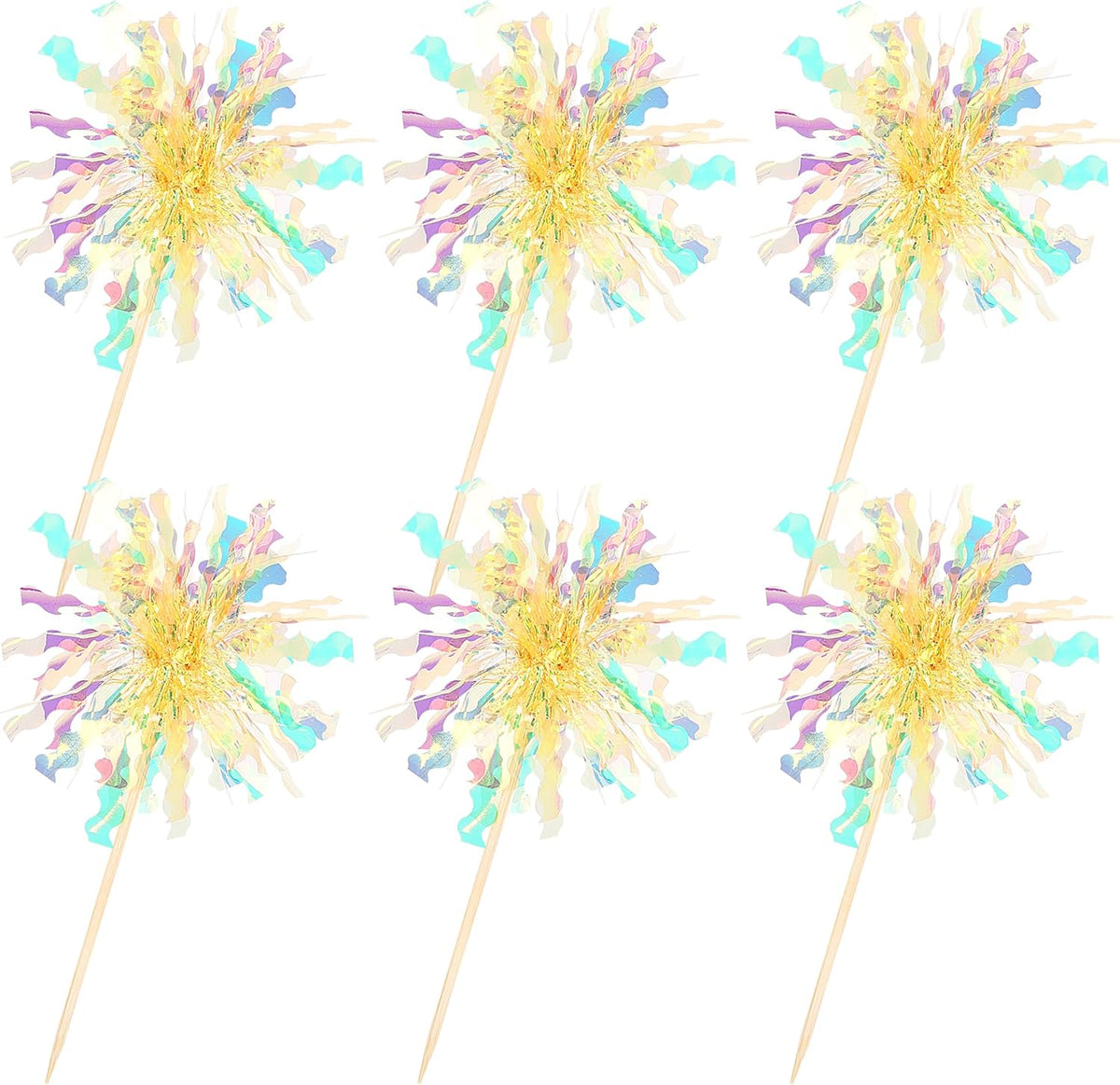 30 PCS Foil Firework Cupcake Toppers Sparkle Tinsel Cupcake Picks Happy Birthday Cake Decorations Drink Stirrers Cocktail Food Fruit Toothpicks for Baby Shower Graduation Party Supplies Yellow