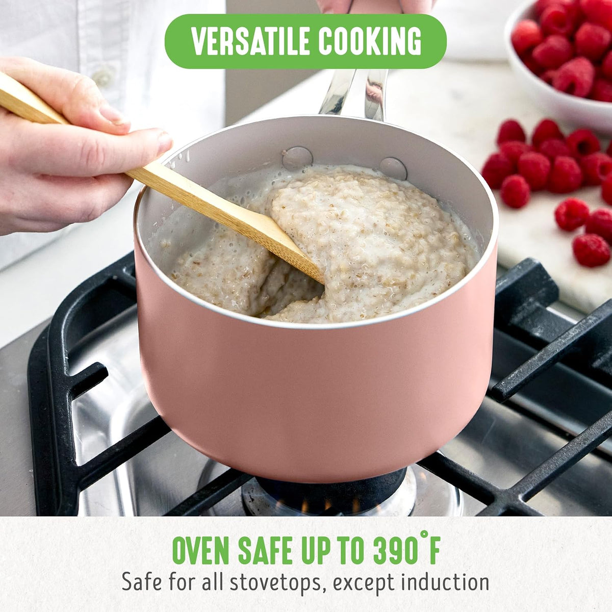 GreenLife 2 Quart Nonstick Saucepan with Lid, Lightweight Healthy PFAS-Free Milk Pan, Dishwasher & Oven Safe Soup Pan, Durable Body, Silicone Stay-Cool Handle, Easy Release Chef’s Pan, Pink