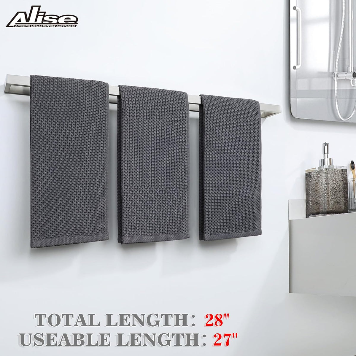 Alise Bath Towel Bar,Wall Mount Towel Holder Towel Rack Towel Hanger for Bathroom Lavatory,28 Inch SUS304 Stainless Steel Towel Rail,Brushed Finish GJF070-LS
