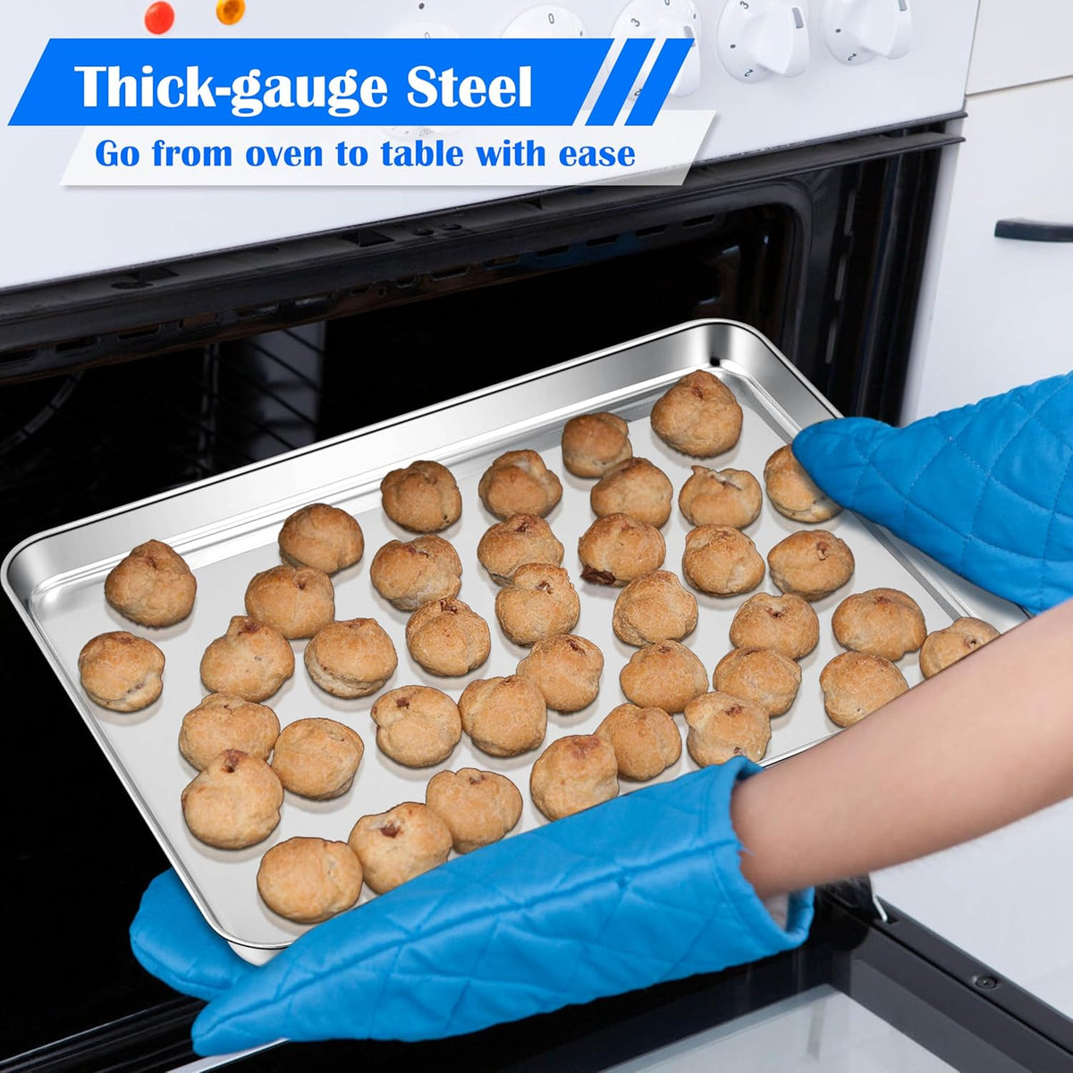 E-far Large Baking Sheet, 20”x14” Stainless Steel Cookie Sheet Pan for Oven, Non Toxic Metal Baking Tray for Cake Cookies, Healthy & Rust Free, Mirror Finish & Dishwasher Safe, 1 Pack