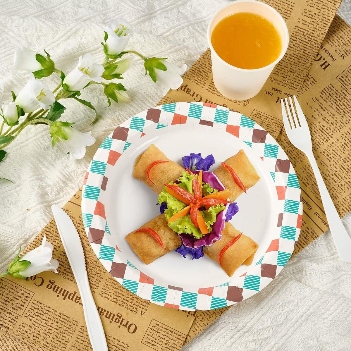 FOCUSLINE 10 inch Paper Plates, Disposable Paper Plates 10 inch Bulk 160 Count, Soak-Proof & Cut-Proof Bulk Plate for Parties, Picnic and Family Gatherings.
