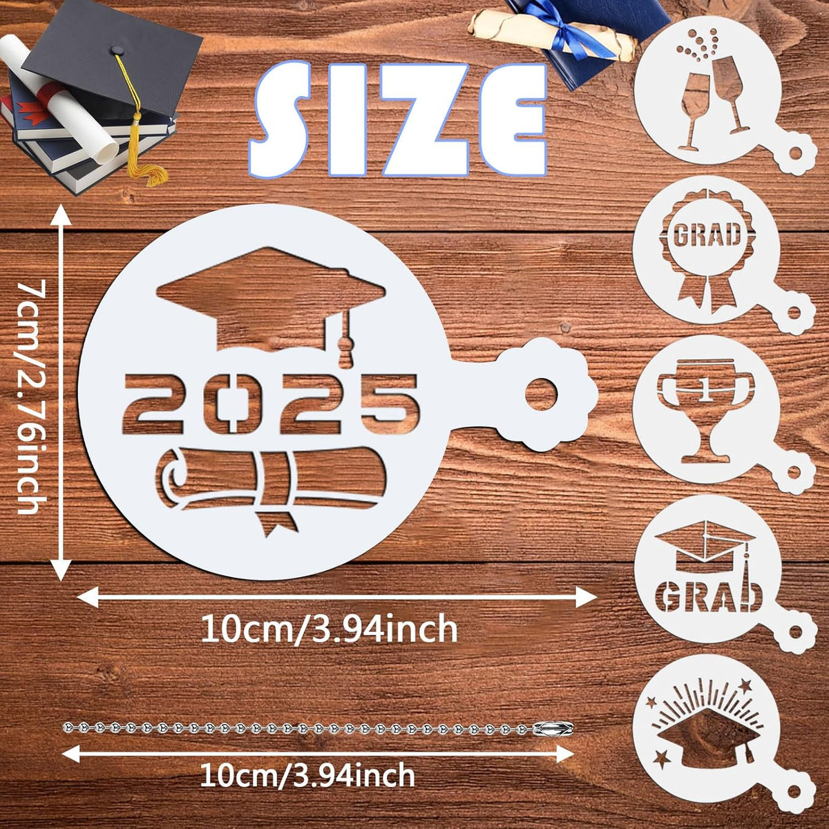 JULBEAR Graduation Cookie Stencils, 36 Pieces Class of 2025 Reusable Coffee Decoration Stencils Templates Tools for Cookies Baking Painting Dessert Decoration DIY Graduate Party Decor