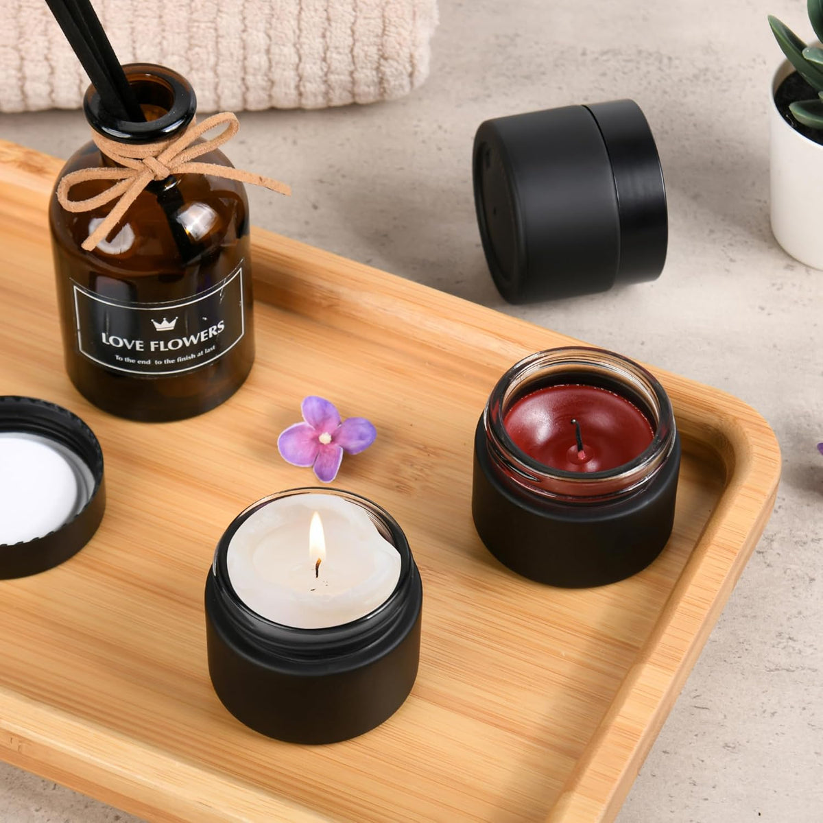 Glass Jars with Lids,Eco-Friendly Cosmetic Containers with Airtight Black Lids & Liners, Multi-Color Options for Cream, Lotion, Body Butter, DIY Skincare Travel Jars (Frosted Black, 2oz)