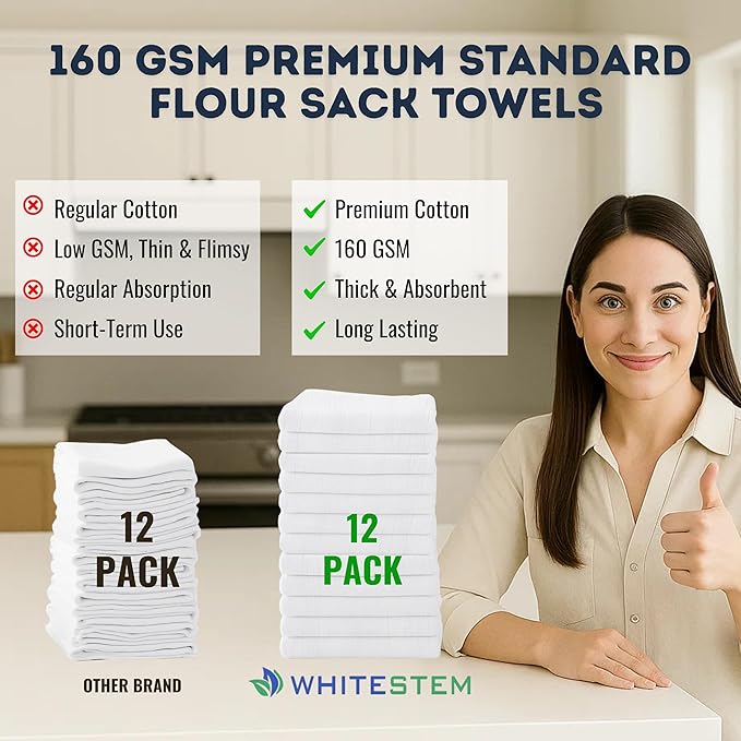 Flour Sack Towels |Tea Towel for Crafts| Kitchen |Dish | Cotton Blank Towel for Embroidery|Baking Bread Proofing Linen Cover Diamond Crinkle|Thick Absorbent Quick Dry |12 Pack 28"x28" White