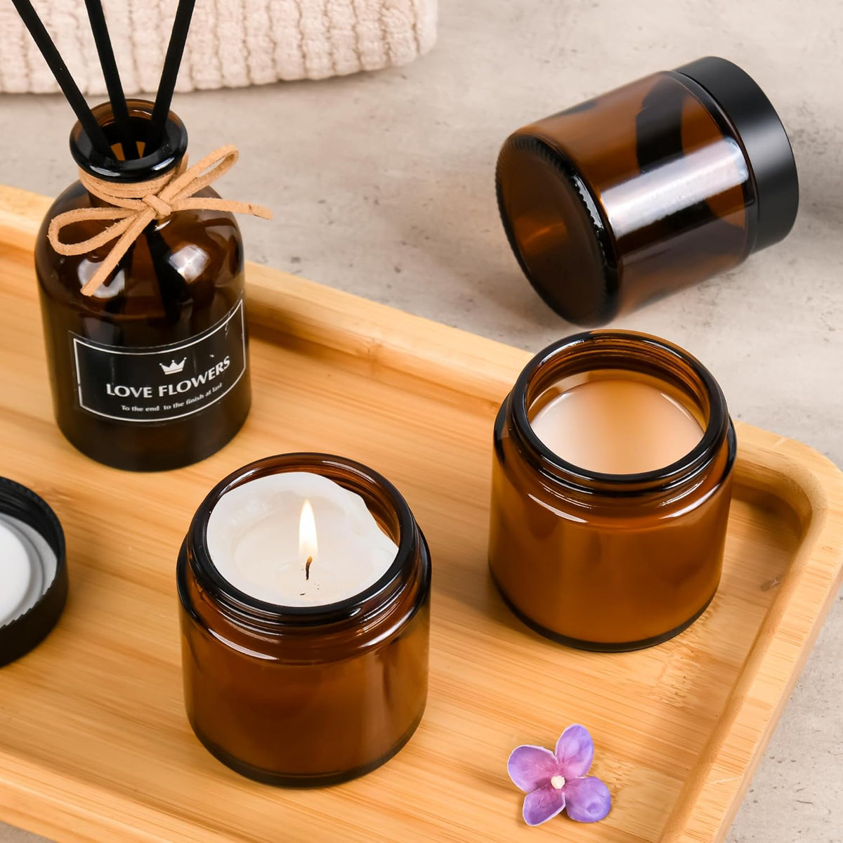 Glass Jars with Lids,Eco-Friendly Cosmetic Containers with Airtight Black Lids & Liners, Multi-Color Options for Cream, Lotion, Body Butter, DIY Skincare Travel Jars (Amber, 4oz)