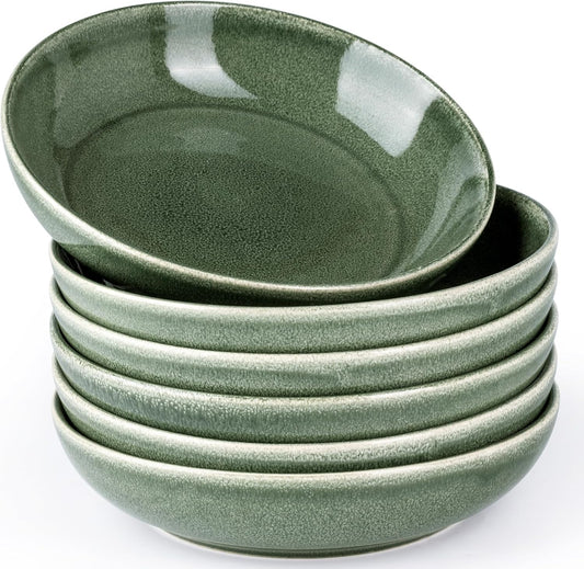 AmorArc 8.5'' Large Ceramic Pasta Bowls Set, 36oz Stoneware Bowls Set of 6 for Kitchen, Reavtive Glaze Bowls-Microwave,Dishwasher Safe-for Pasta,Salad,Oatmeal-Jade Green