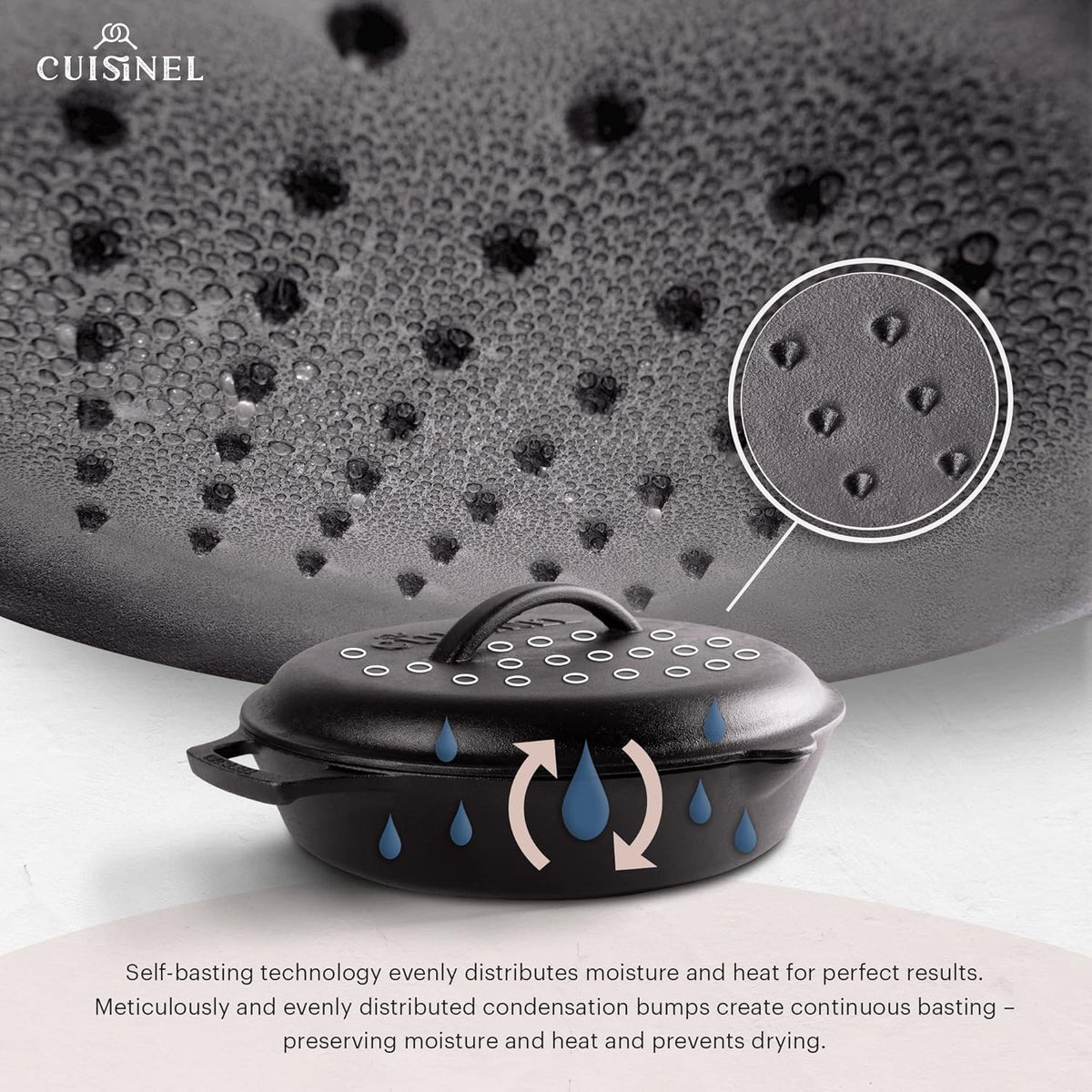Cuisinel Cast Iron Lid - Fits 8"-Inch / 20.32cm Lodge Skillet, Frying Pans or Braiser + Silicone Handle Holder + Care Guide - Pre-Seasoned Replacement Cover - Indoor/Outdoor, Oven, Open Fire, BBQ Safe