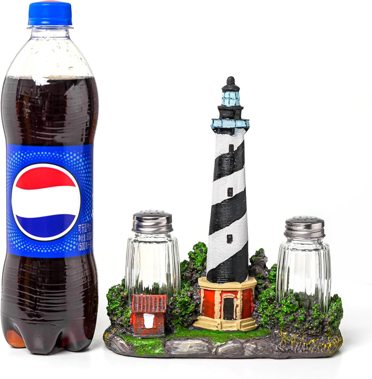 Vintage Farmhouse Salt And Pepper Shakers Set - Salt And Pepper Dispenser with Resin Lighthouse Figurine And Statues Holder - Perfect Kitchen DéCor with Glass Spice Jars