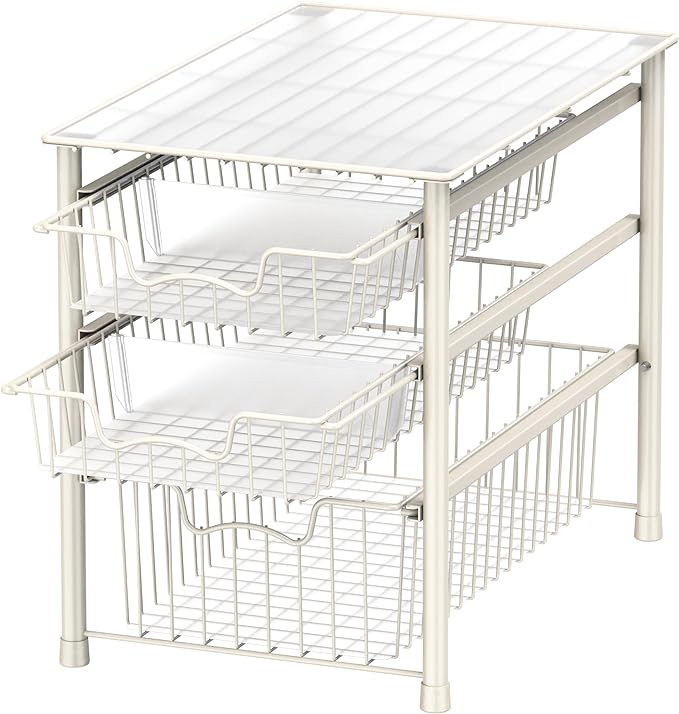 Simple Houseware 3-Tier Stackable Sliding Basket Storage Organizer Drawer for Bathroom and Kitchen, White