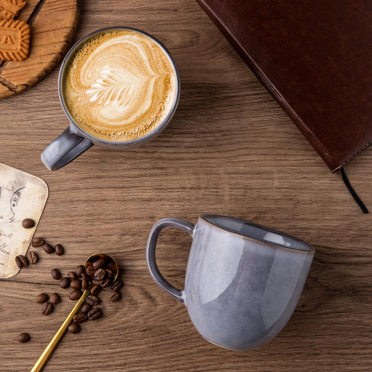 AmorArc 12oz Coffee Mugs, Ceramic Coffee Mugs set of 4 for Man, Woman, Dad, Mom, Modern Coffee Mugs with handle for Latte/Cappuccino/Milk/Cocoa. Dishwasher&Microwave Safe, Gray-Reactive Glaze