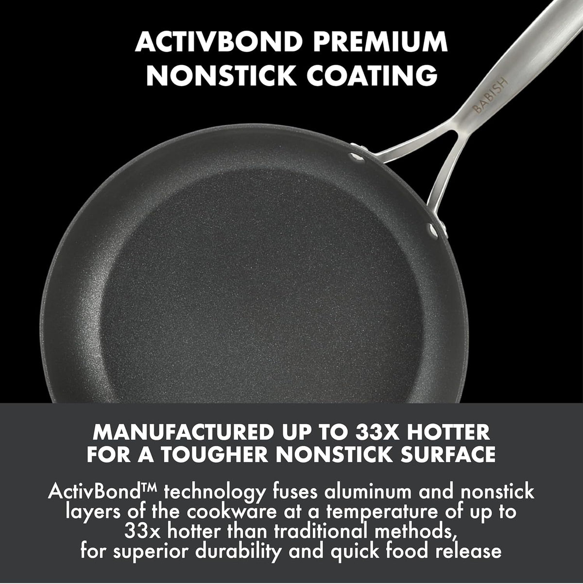 Babish 2 Piece 8 and 10 Inch Fry Pan Hard Anodized Laser Titanium Forever Non Stick Technology Durable Frying Pans Set - Black