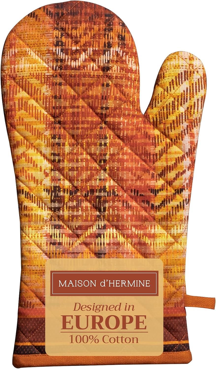 Maison d' Hermine Oven Gloves 100% Cotton Oven Mitt 7" x 13" with Loop Heat Resistant, BBQ, Cooking Gloves, Baking, Grilling, Kitchen, Handling Hot Pans (Pack of 1, Thanksgiving Tartan)