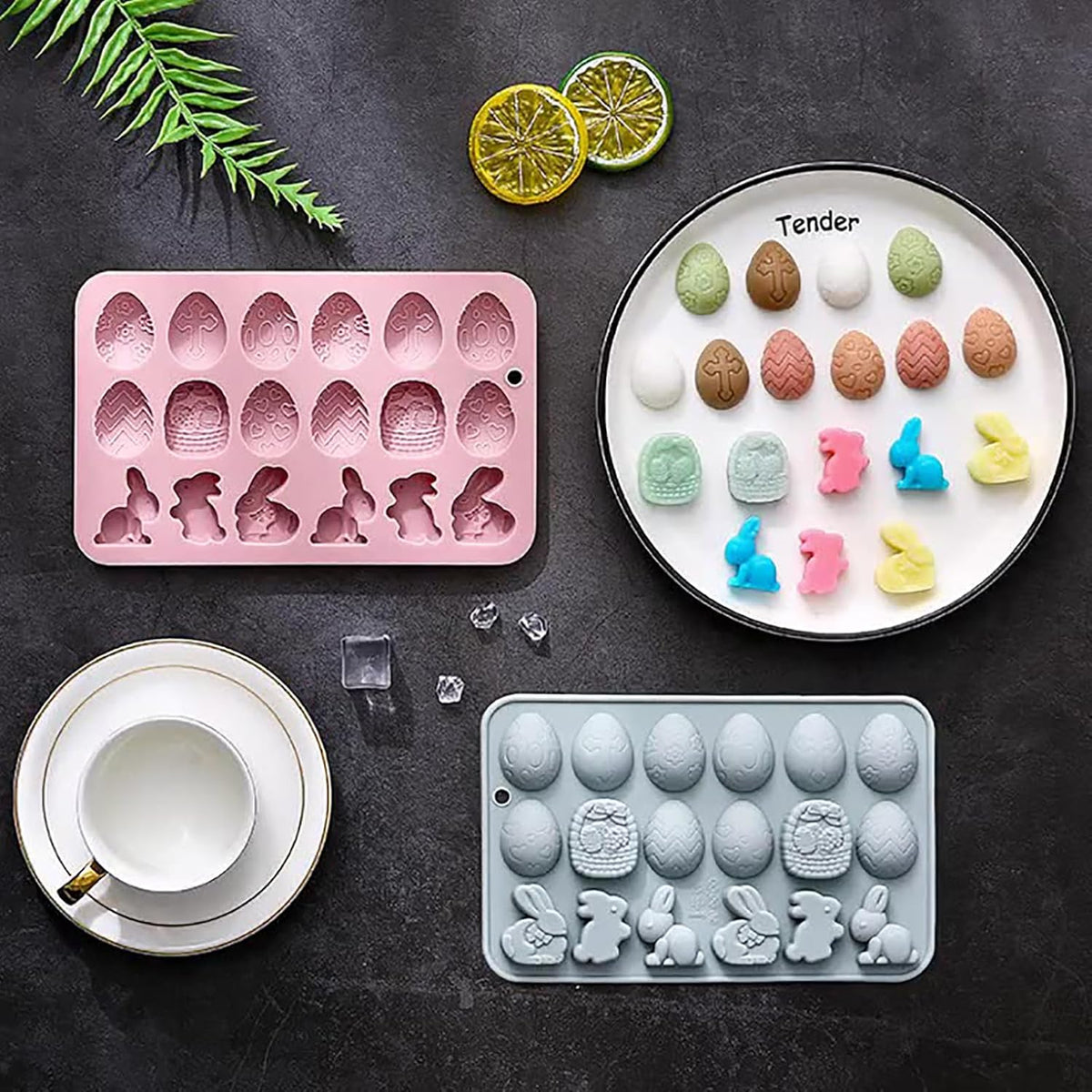 2 Pcs Egg Bunny Silicone Molds, 18-Cavity Baking Molds for DIY Cake Decoration,Chocolate, Pastry, Bread, Ice Cube, Soap, Jello, Easy Release, Reusable