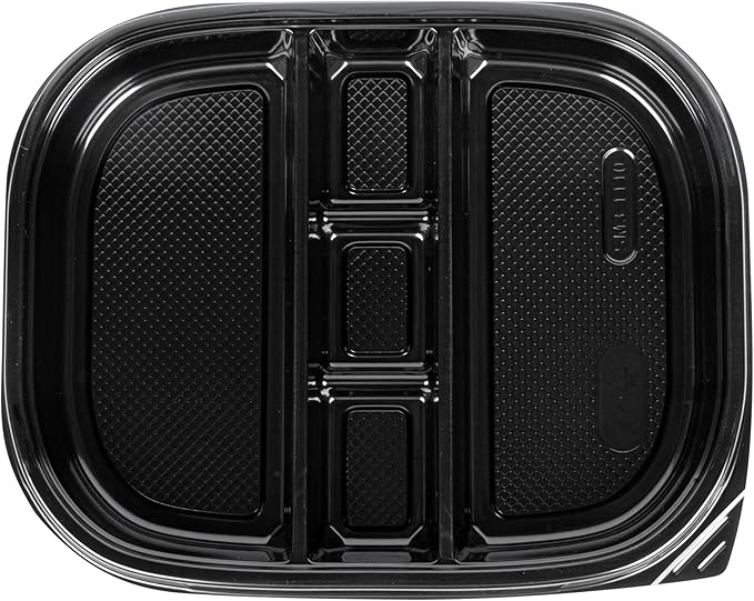 Restaurantware-Bento Tek 50.7 Ounce Meal Prep Containers, 50 Disposable To Go Food Boxes - Lids Sold Separately, 5 Compartments, Black Plastic Bento Lunch Boxes, Freezable, For Take Out