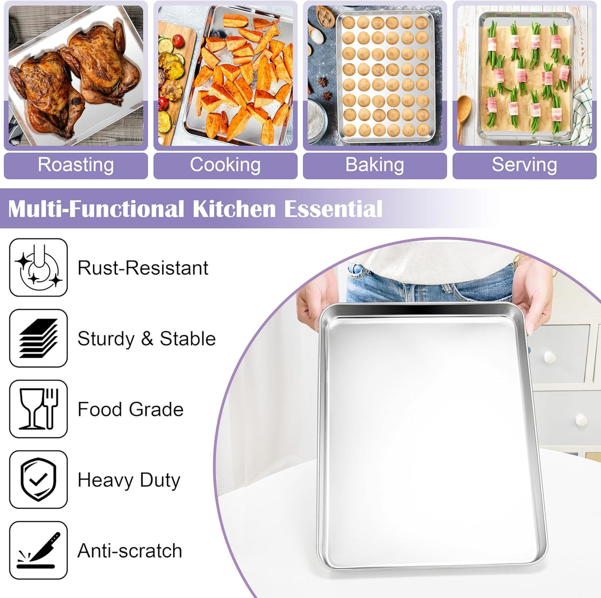 E-far Large Baking Sheet with Wire Rack (2 Pans + 2 Racks), 20 x 14 Inch Stainless Steel Cookie Pans Tray & Cooling Rack for Baking, Non Toxic & Heavy Duty & Rust Free, Oven & Dishwasher Safe