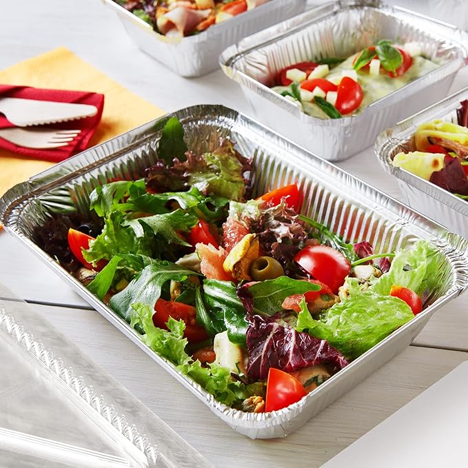 Aluminum Pans With Lids - 50 Count - 2.25LB (8.5"x6") Oblong Pans - To Go Containers With Lids - Disposable Tin Foil Pans - Perfect For Catering, Meal Prep, Baking, Freezer Safe