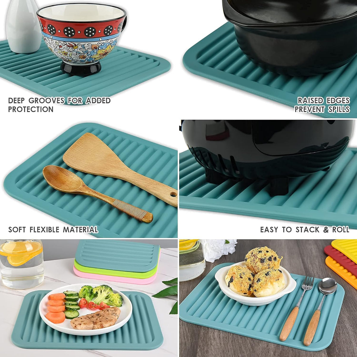 Smithcraft Lucky Plus Silicone Trivet Mat for Dish Hot Pads for Counter Top,Pan and Pot Heat Resistant Workshop, 2 Pack,Size:9x12 Inches, Color: Blue,Shape:Rectangular