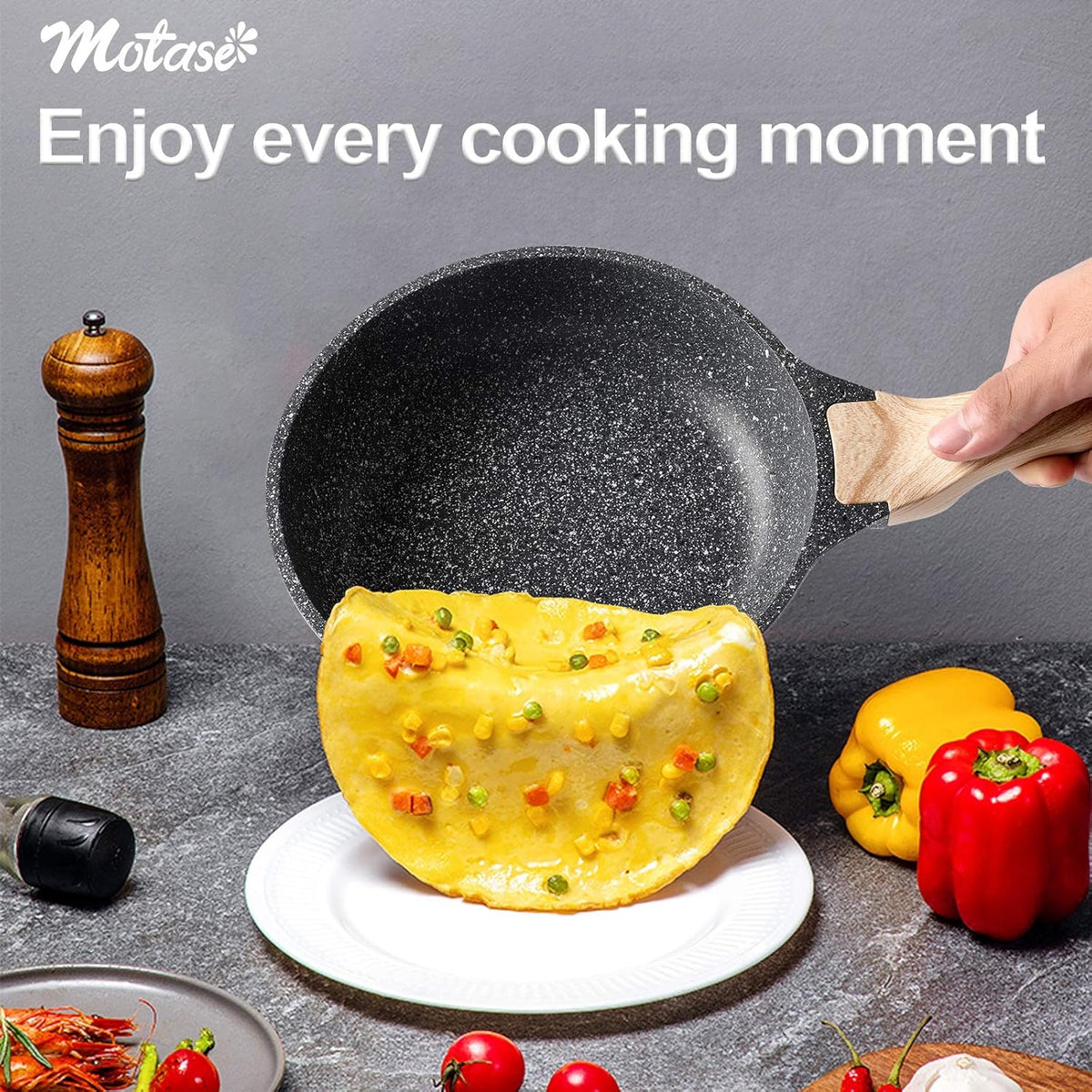 9.5 inch Nonstick Frying Skillet, Granite Coating Omelette Pan, 100% PFOA Free, Healthy Nonstick Stone Frying Chef's Skillet