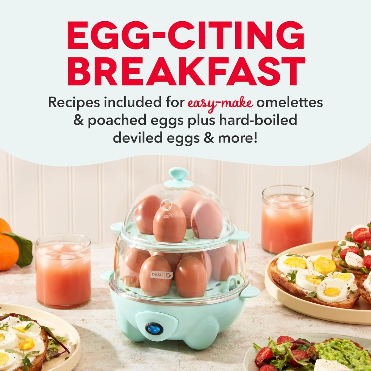 DASH Deluxe Rapid Egg Cooker for Hard Boiled, Poached, Scrambled Eggs, Omelets, Steamed Vegetables, Dumplings & More, 12 capacity, with Auto Shut Off Feature - Aqua