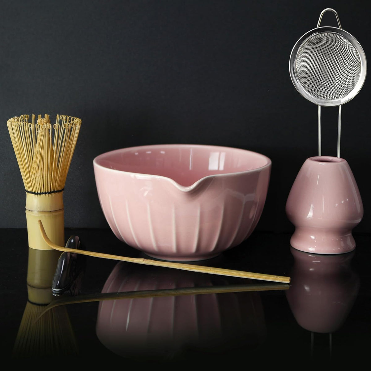 7 Pieces Matcha Whisk Set - Ceramic Matcha Kit with Bowl, Whisk, Holder, Bamboo Scoop, Rest, Sifter, and Tea Towel – Elegant Matcha Gift Set for Women