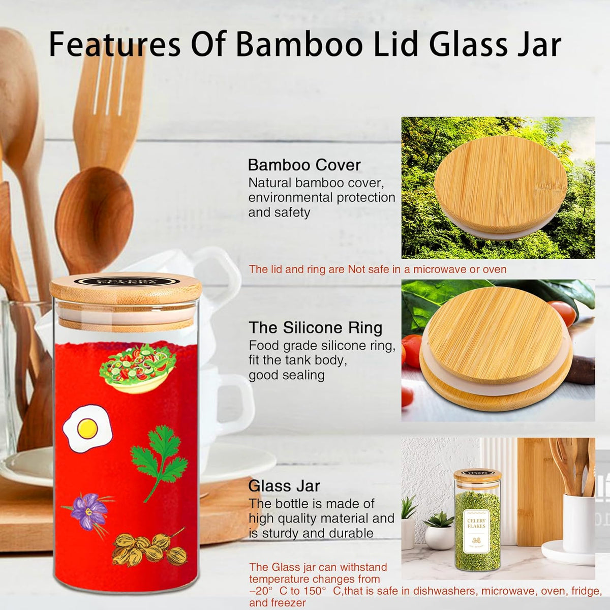 Spice Jars with Labels, 30Pcs 6oz Glass Spice Jars with Bamboo Lids, Minimalist Stackable Airtight Spice Containers with 426 labels for Kitchen Seasoning, Tea, Herbs, Coffee, Sugar,Shells