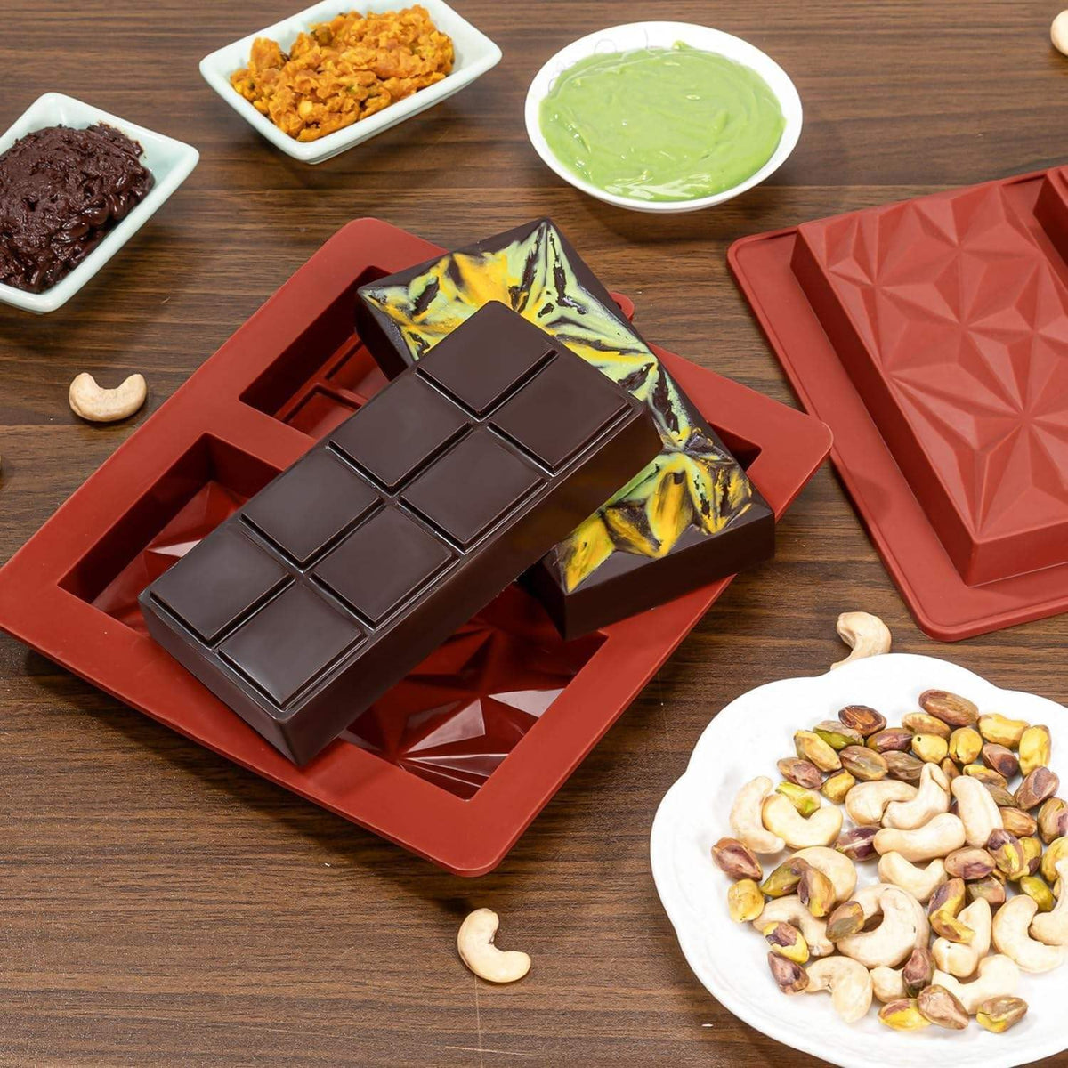 HABP GLOBAL 1 inch Chocolate Bar Mold, Silicone Deep Mold Ideal for making Homemade Stuffed Dubai Pistachio Chocolate,