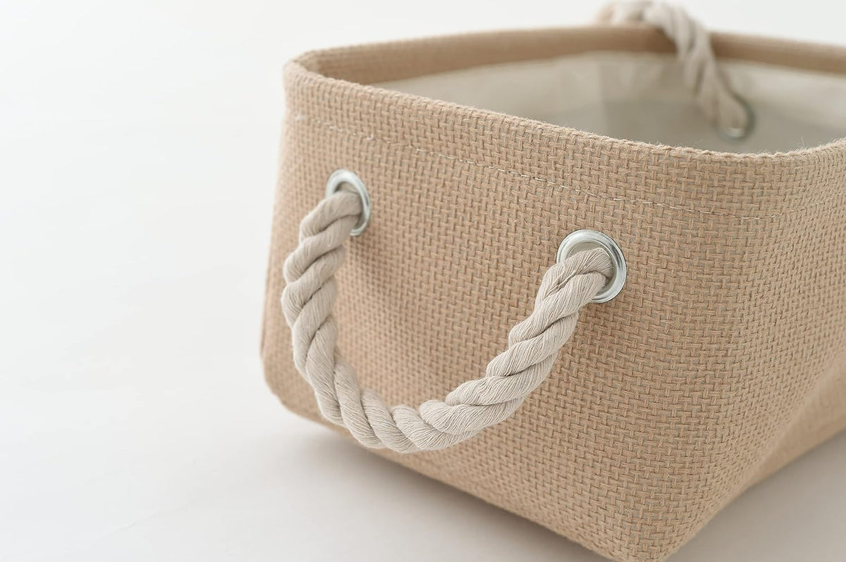 Organization and Storage Basket for Gifts Empty - 12x8x5.2 inch Small 6 Pack Collapsible Storage Box for Organizing, Fabric Storage Cubes for Cloth Books Laundry Canvas(Beige)