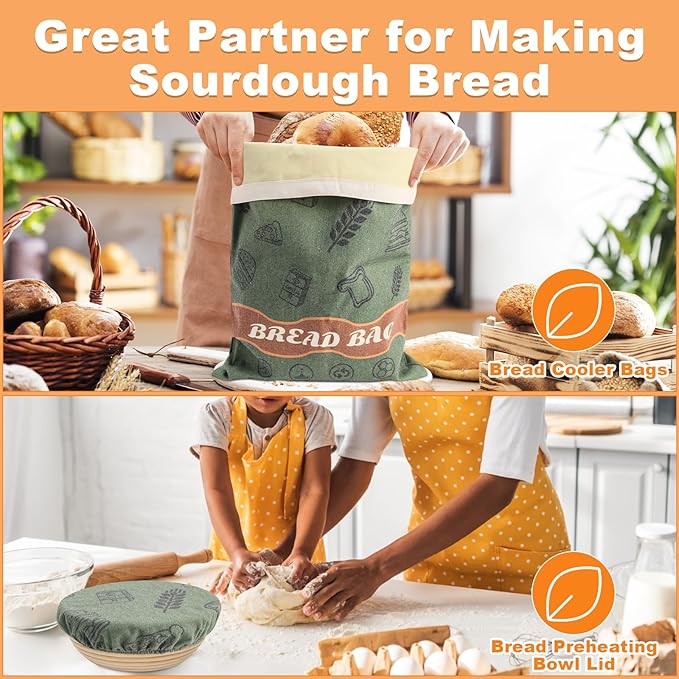 Beeswax Bread Bags with 10'' Reusable Bowl Covers for Homemade Bread, Extra Large Reusable Beeswax Bags Set for Storage Sourdough,Large Capacity Breads Storage Bag to Keep Fresh (Green, 1 Pack)