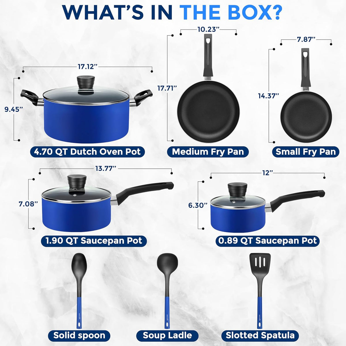 SereneLife Kitchenware Pots & Pans Basic Kitchen Cookware, Black Non-Stick Coating Inside, Heat Resistang Lacquer (11 Piece set), One Size, Blue
