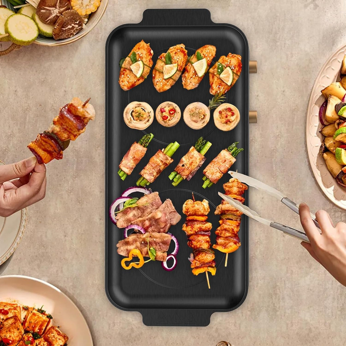 Induction cooker with 2 burners, detachable baking tray, non stick, temperature control option with timer, suitable for kitchen and outdoor barbecue