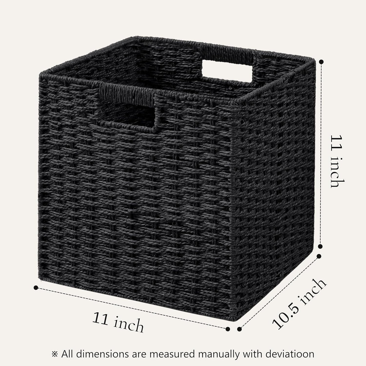 UBBCARE 6 Pack Wicker Basket, 11L×11H×10.5W inch Woven Paper Rope Storage Baskets for shelves, Foldable Cube Storage bin with Handle, Storage Basket for Organizing & Decor, Black