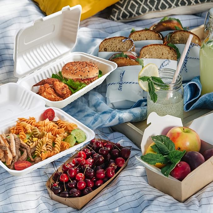 ECOLipak Clamshell Take Out Food Containers, 9 * 6 inch 75-Pack Disposable To Go Containers, To Go Boxes for Food Salad