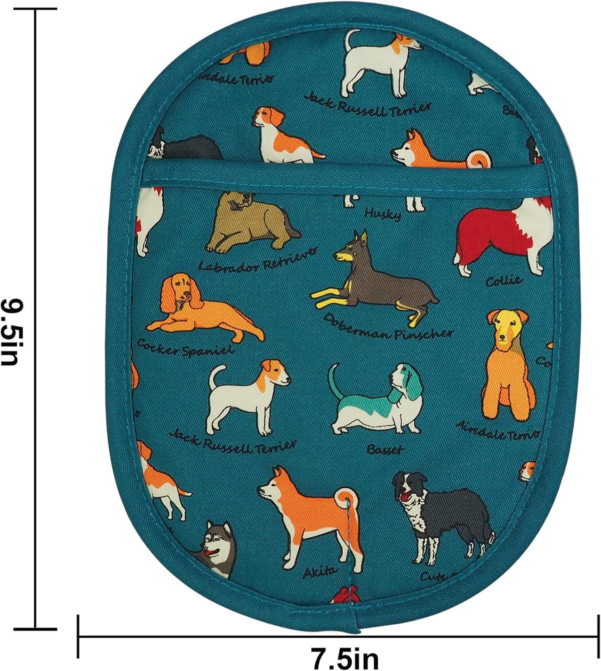 Pot Holders Set of 2 with Transparent Clear Silicone Shell and Nice Dog Flower Cotton Lining, Heat Resistant to 500 F Kitchen Oven Gloves Pot Holder for Cooking (Blue Dog, Potholders)